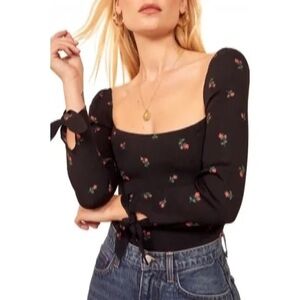 Reformation Kemmy Black Rose Long Sleeve